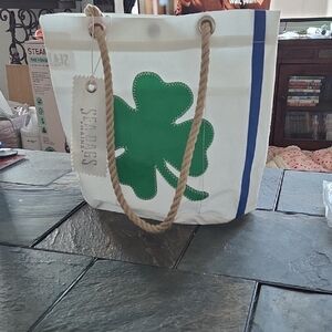 Sea Bags Sail Tote Bag with Green Clover 10.5 X 12 X 8 w/ 11 in shoulder drop